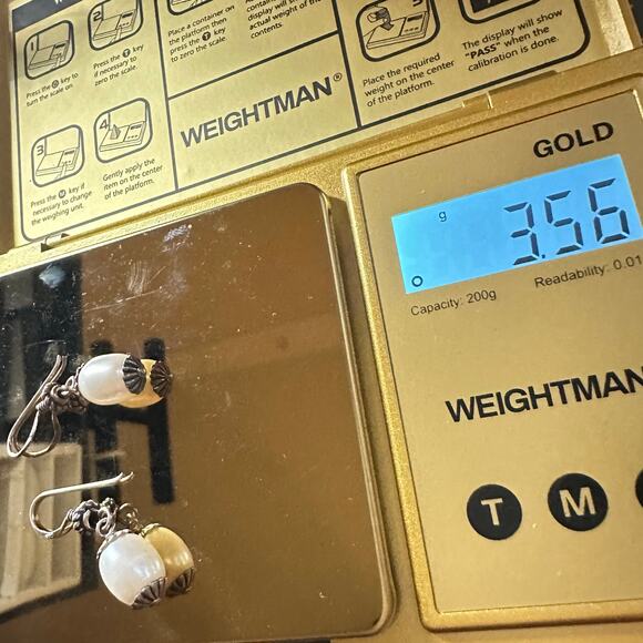 925 sterling silver genuine white freshwater pearls hook dangle drop earrings - Picture 7 of 8